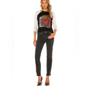 FREE PEOPLE SUPER CUTE CUFFED SLIM BOYFRIEND FADED BLACK JEANS